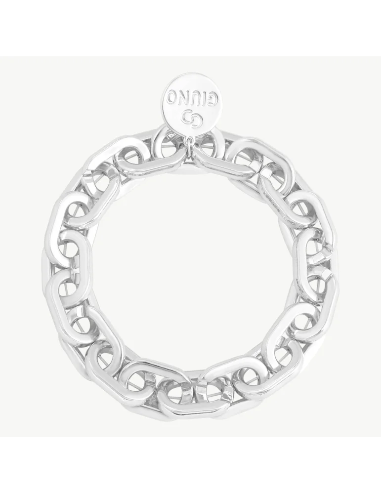 Giuno Damen Modeschmuck großes Gliederarmband Elastisch silberfarben Glanz Kunststoff Metall ACE 289 04