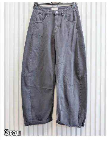 ESViViD Jeans Hose Damenhose O-Shape weites Bein Umschlag grau mit Baumwolle 9285