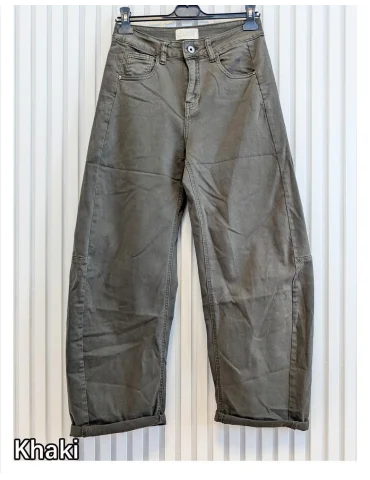 ESViViD Jeans Hose Damenhose O-Shape weites Bein Umschlag oliv mit Baumwolle 9285