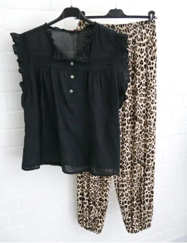 Damen Bluse Shirt ärmellos Rüschen schwarz uni...