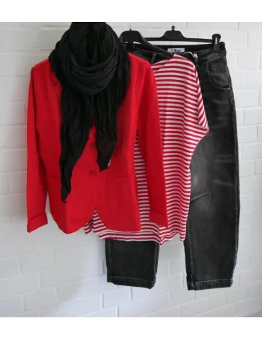 Damen Shirt kurzarm rot weiß Streifen mit...