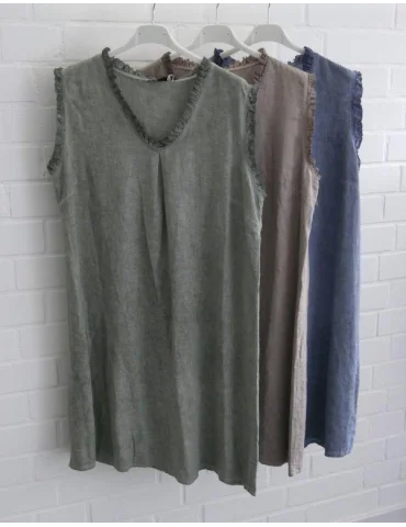 Damen Kleid blau verwaschen Rüschen Leinen...