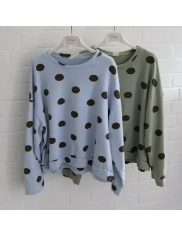 Damen Oversize Sweat Shirt salbei braun Punkte...