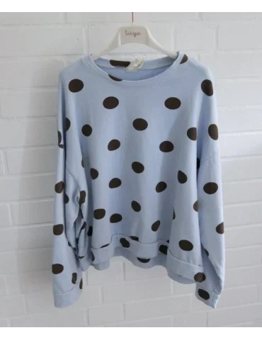 Sweatshirt in Hellblau mit großen dunkelbraunen Punkten und Rundhalsausschnitt
