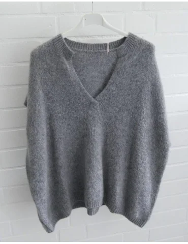 Flauschiger Strickpullunder Grau | Oversize V-Ausschnitt