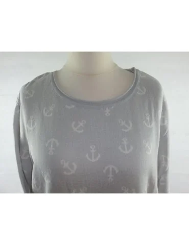 Zwillingsherz Oversize Pullover hellgrau grau weiß Anker Gr. 2 38 40 mit Baumwolle Nala