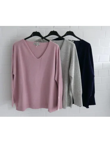 Damen Strick Pullover V-Ausschnitt dunkelblau...