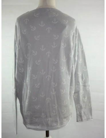 Zwillingsherz Oversize Pullover hellgrau grau weiß Anker Gr. 2 38 40 mit Baumwolle Nala