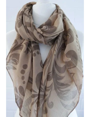 Seiden Baumwoll Schal in camel mit braunen Ornamenten