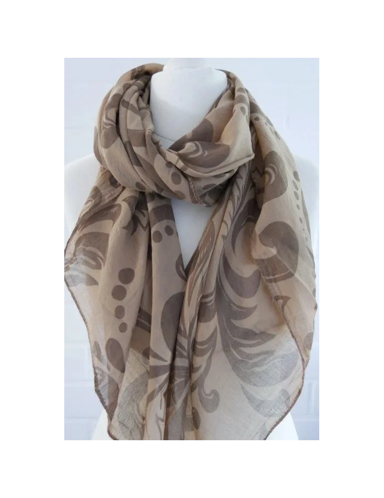 Seiden Baumwoll Schal in camel mit braunen Ornamenten