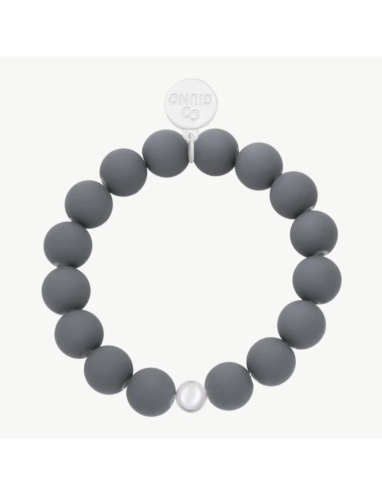 Giuno Damen Modeschmuck Armband grau matt silberfarben Perlen 1,2 cm elastisch Kunststoff Metall Onesize ARU 227 81