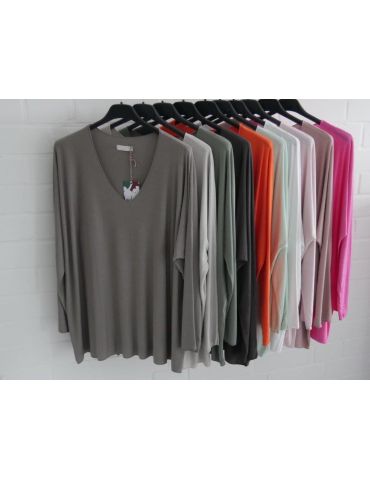 Damen Basic Shirt langarm pink matt uni mit Viskose Onesize ca. 38 - 46