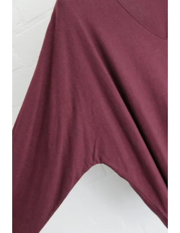 Damen Basic Shirt langarm weinrot matt uni mit Viskose Onesize ca. 38 - 46 100LA