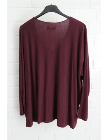 Damen Basic Shirt langarm weinrot matt uni mit Viskose Onesize ca. 38 - 46 100LA