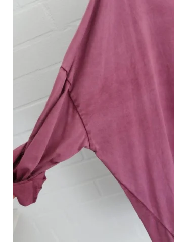 Damen Basic Shirt V-Ausschnitt langarm weinrot uni verwaschen mit Baumwolle Onesize 38 - 44 24149