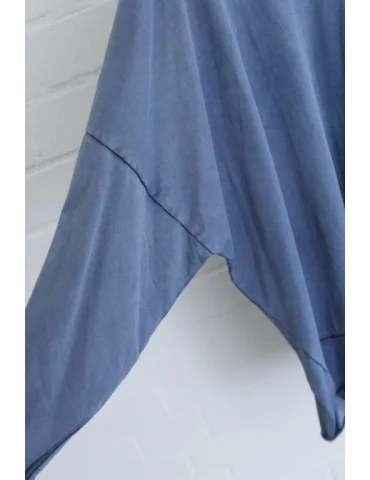 Damen Basic Shirt V-Ausschnitt langarm dunkelblau uni verwaschen mit Baumwolle Onesize 38 - 44 24149