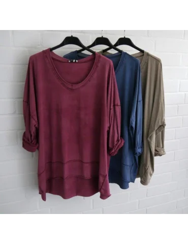 Damen Basic Shirt V-Ausschnitt langarm schlamm...