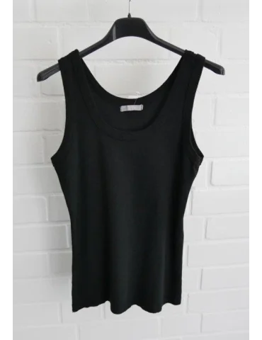Schwarzes Damen Ripp-Tanktop mit Vintage-Waschung auf schwarzem Kleiderbügel