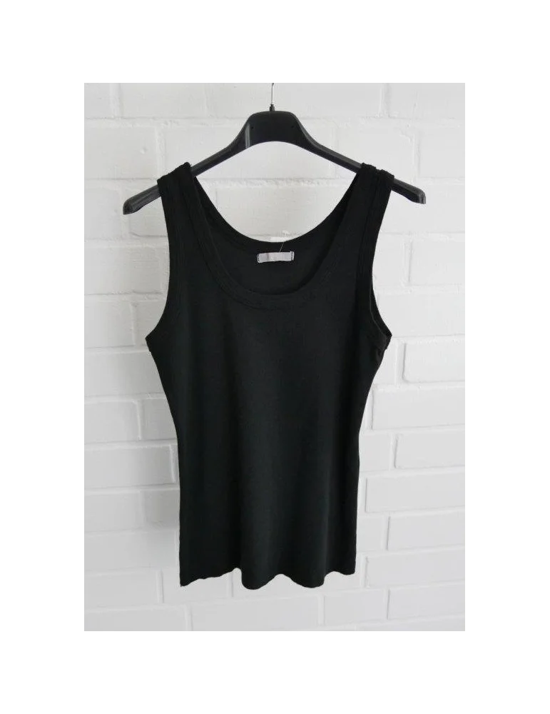 Schwarzes Damen Ripp-Tanktop mit Vintage-Waschung auf schwarzem Kleiderbügel