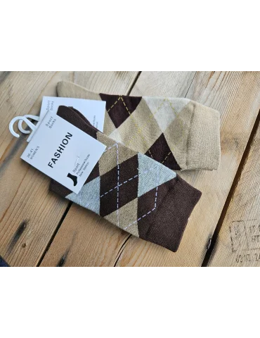Damen Socken Strümpfe beige braun Rauten mit...