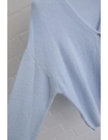 Nahaufnahme Ärmel der hellblauen Damen Strickjacke