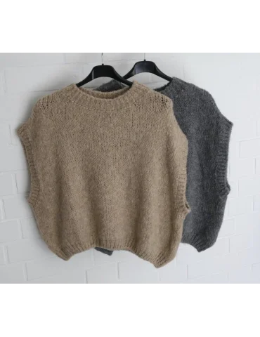 Kastiger Damen Pullunder grau und beige in Kurzform