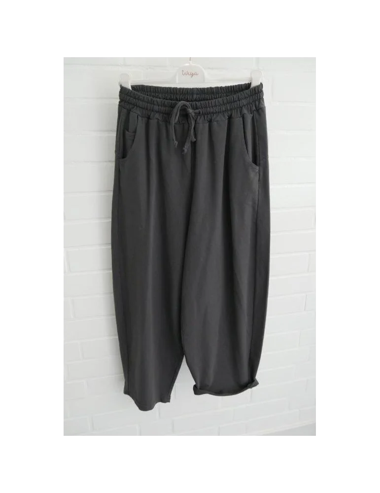 Dunkelgraue Damen-Sweatpants im weiten Barrel-Leg-Schnitt mit Kordelzug auf Bügel