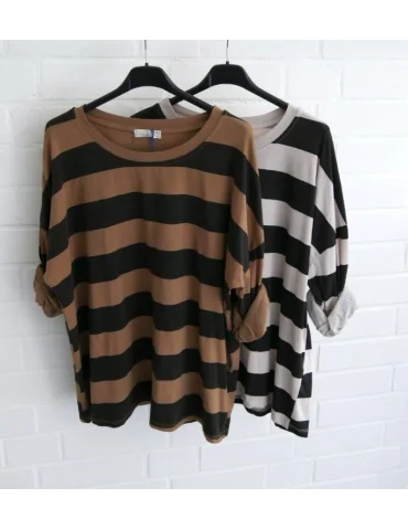 Damen Streifen Shirt langarm braun camel...