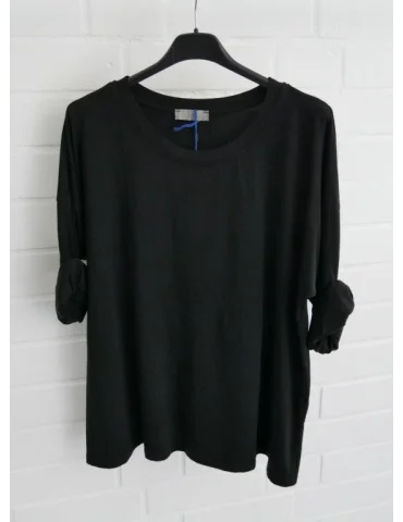 Schwarzes Damen Oversize-Shirt mit Rundhalsausschnitt und hochgekrempelten Ärmeln