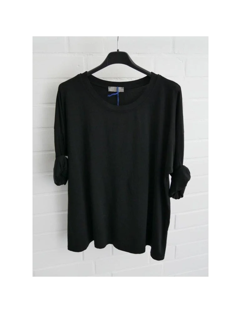 Schwarzes Damen Oversize-Shirt mit Rundhalsausschnitt und hochgekrempelten Ärmeln
