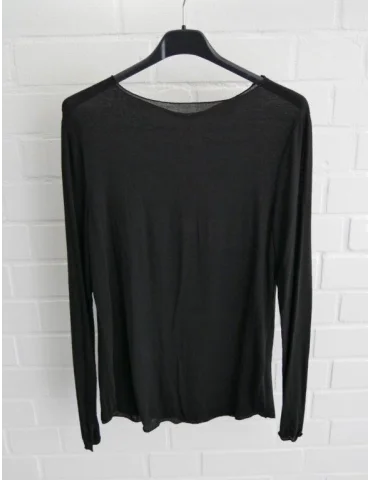 Schwarzes Damen-Langarmshirt aus Modal und Kaschmir mit feiner Transparenz auf Bügel