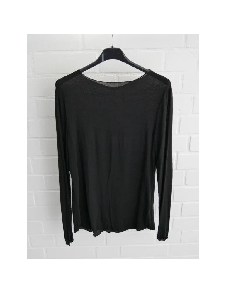 Schwarzes Damen-Langarmshirt aus Modal und Kaschmir mit feiner Transparenz auf Bügel