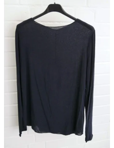 Dunkelblaues Damen-Langarmshirt aus Modal und Kaschmir mit feiner Transparenz auf Bügel