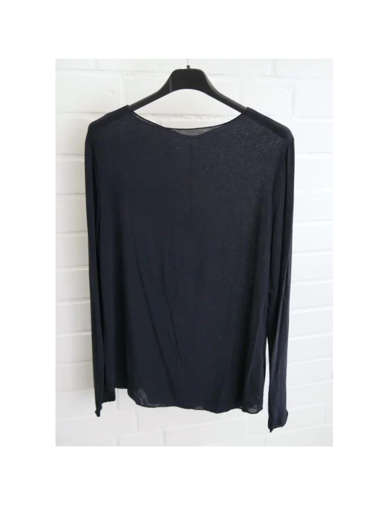 Dunkelblaues Damen-Langarmshirt aus Modal und Kaschmir mit feiner Transparenz auf Bügel