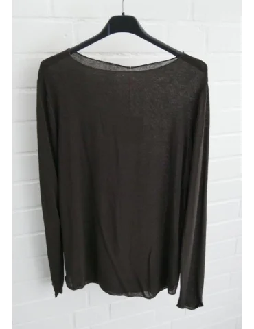 Braunes Damen-Langarmshirt aus Modal und Kaschmir mit feiner Transparenz auf Bügel