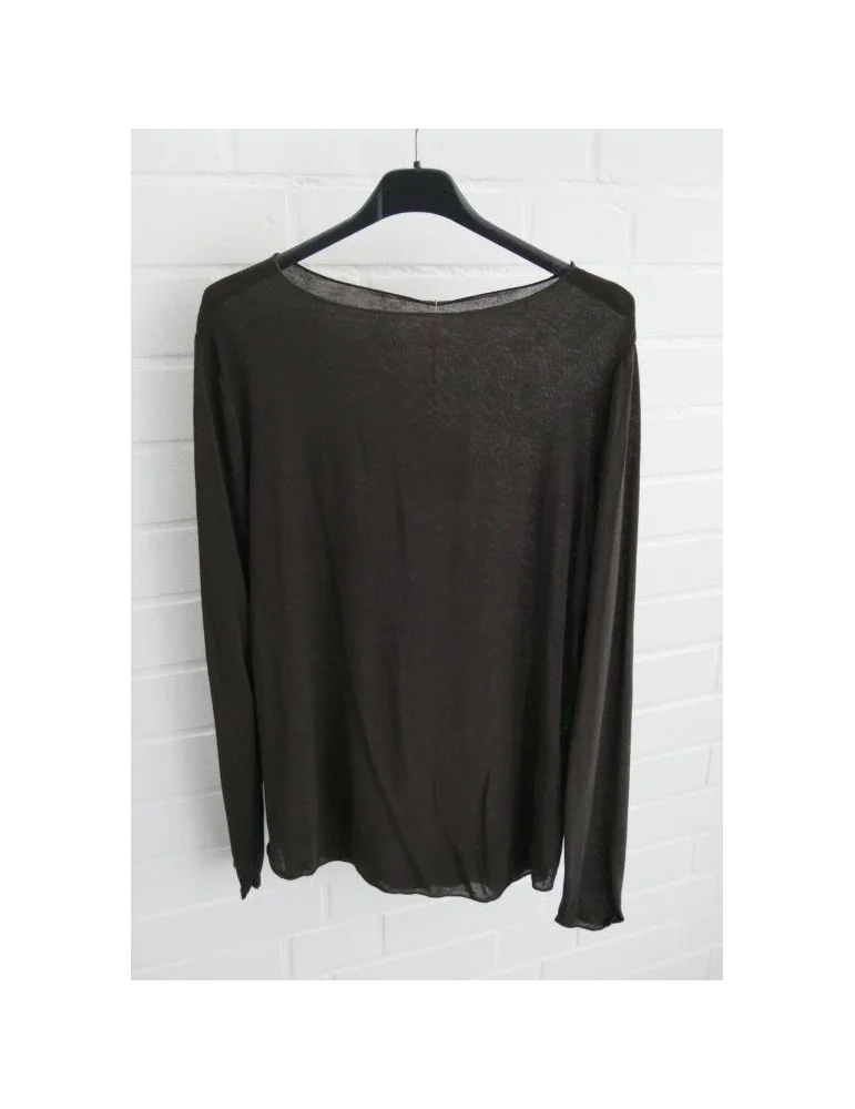 Braunes Damen-Langarmshirt aus Modal und Kaschmir mit feiner Transparenz auf Bügel