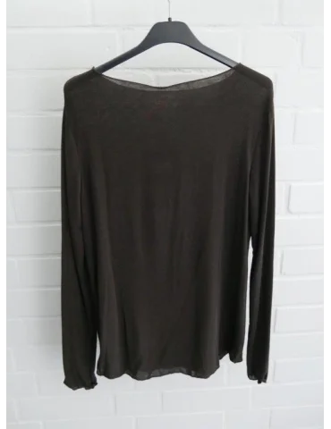 Rückansicht Braunes Damen-Langarmshirt aus Modal und Kaschmir mit feiner Transparenz auf Bügel