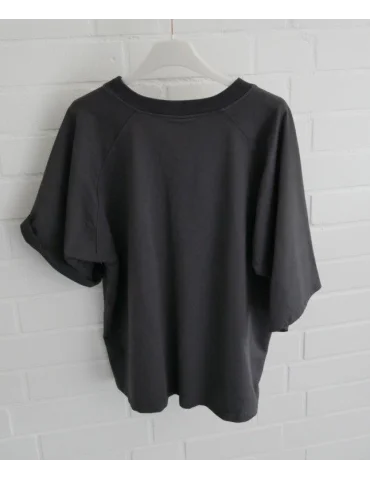 Rückansicht Dunkelgraues Kurzarm-Sweatshirt  mit Raglanärmeln auf Bügel