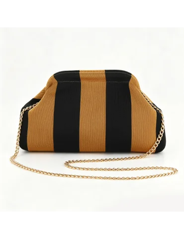 Strick-Clutch Schwarz Camel gestreift | Umhängetasche