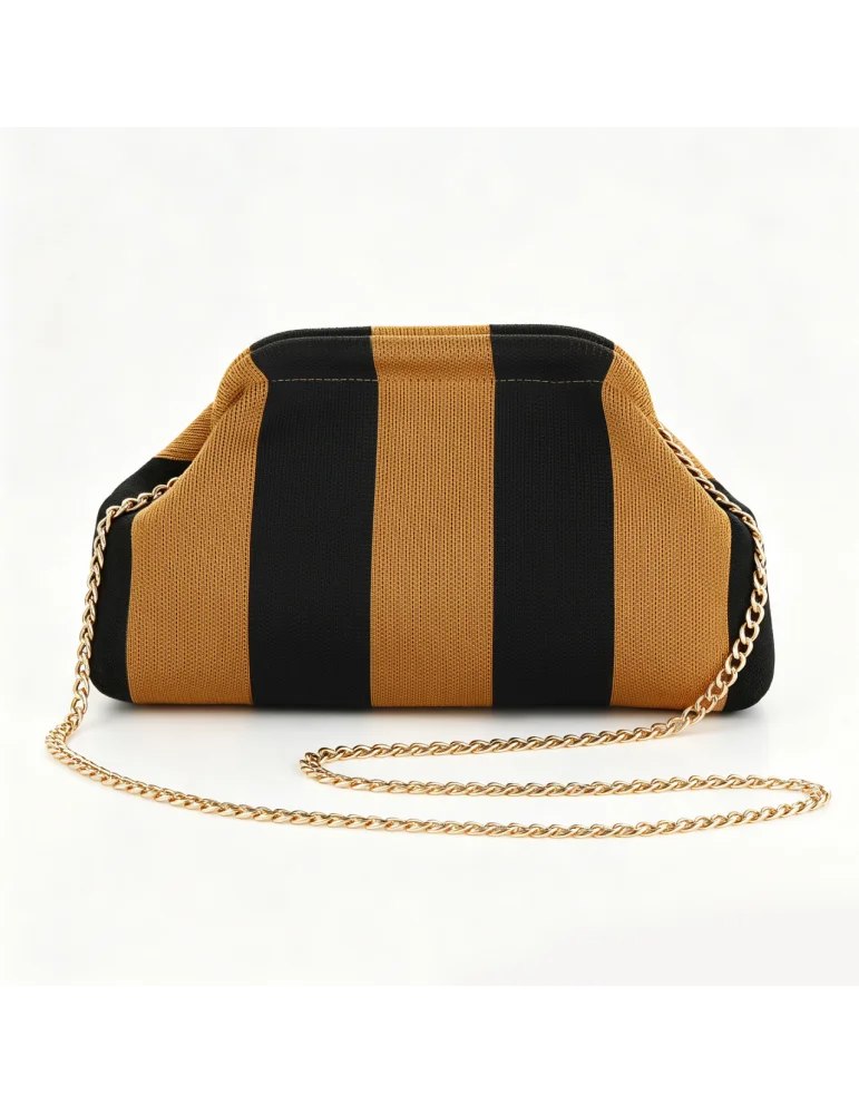 Strick-Clutch Schwarz Camel gestreift | Umhängetasche