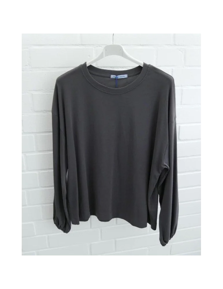 Anthrazitfarbenes Oversize-Longsleeve für Damen mit Ballonärmeln und Bündchen auf Bügel