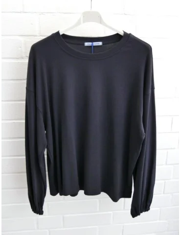 Dunkelblaues Oversize-Longsleeve für Damen mit Ballonärmeln und Bündchen auf Bügel