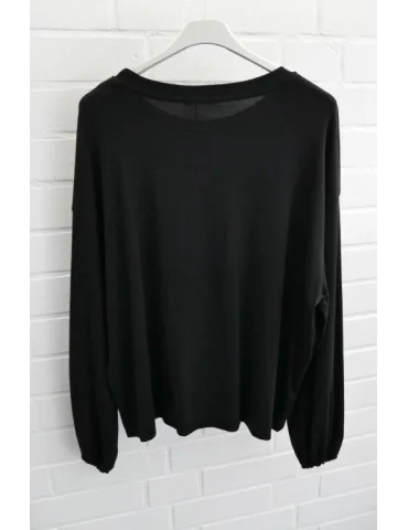 Rückansicht Schwarzes Oversize-Longsleeve für Damen mit Ballonärmeln und Bündchen auf Bügel