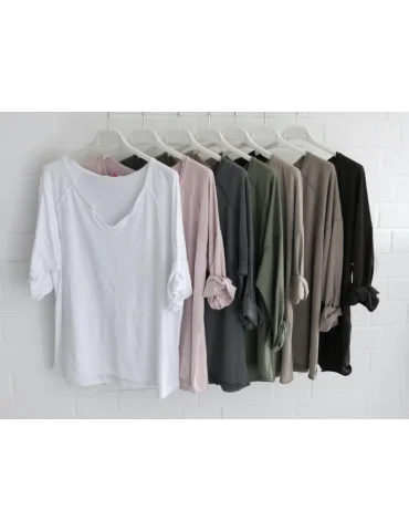 Damen Longsleeve V-Ausschnitt uni braun...
