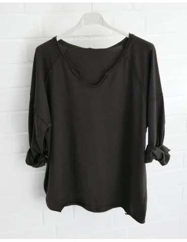 Braunes Langarmshirt mit lockerem Schnitt und tiefem V-Ausschnitt