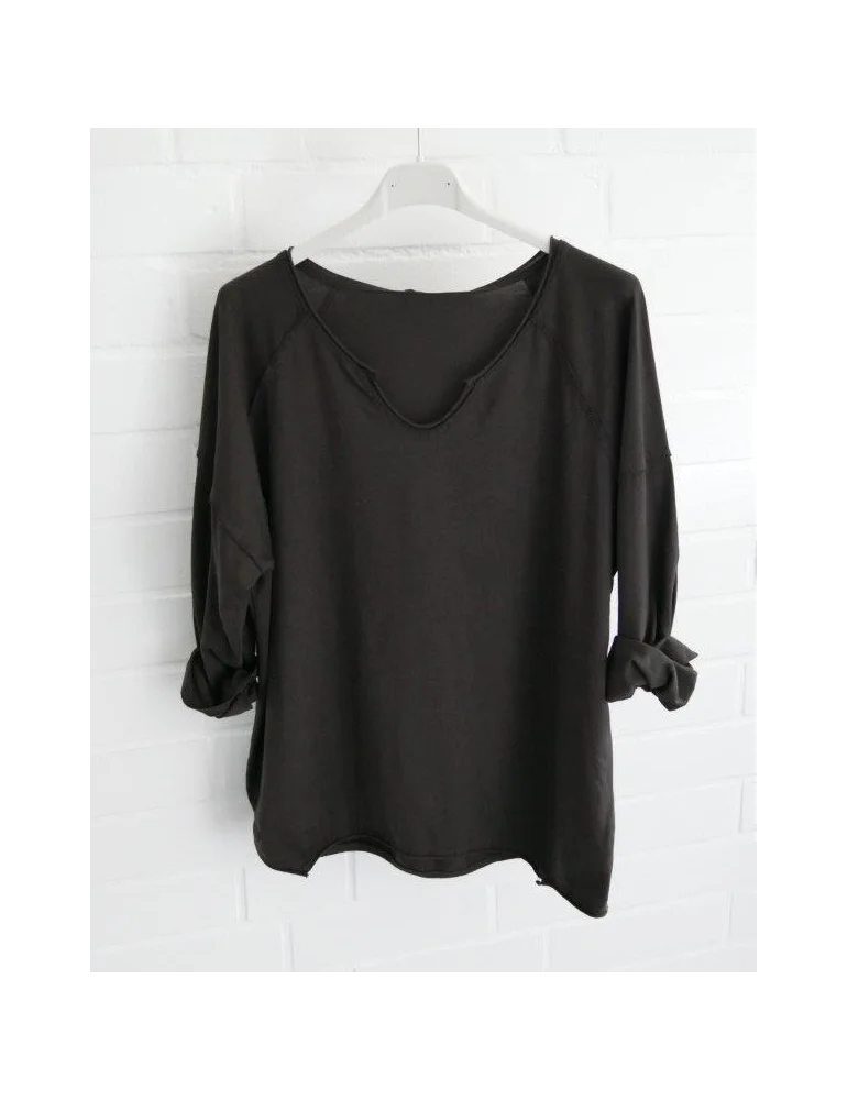 Braunes Langarmshirt mit lockerem Schnitt und tiefem V-Ausschnitt