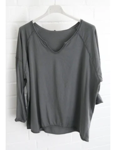 Anthrazitfarbenes Langarmshirt mit lockerem Schnitt und tiefem V-Ausschnitt