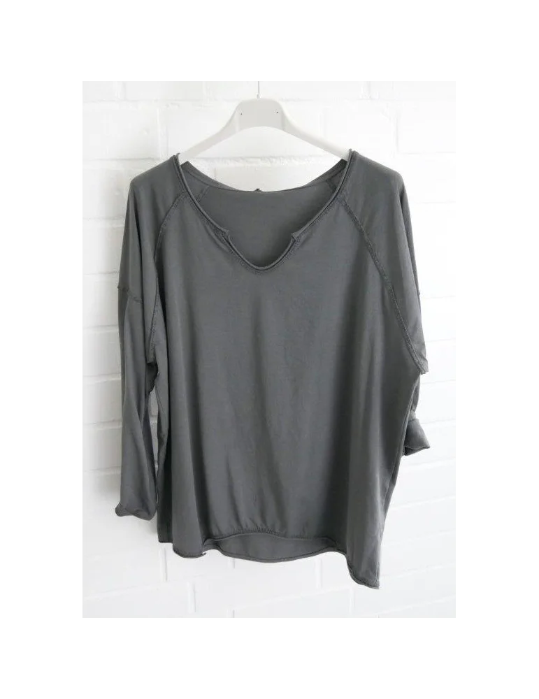 Anthrazitfarbenes Langarmshirt mit lockerem Schnitt und tiefem V-Ausschnitt