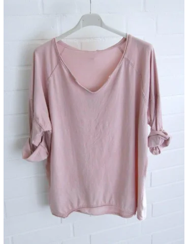 Rosefarbens Langarmshirt mit lockerem Schnitt und tiefem V-Ausschnitt