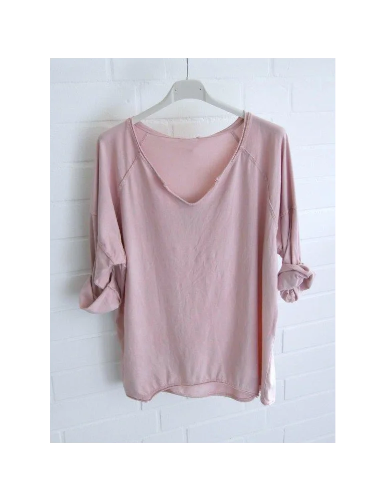 Rosefarbens Langarmshirt mit lockerem Schnitt und tiefem V-Ausschnitt